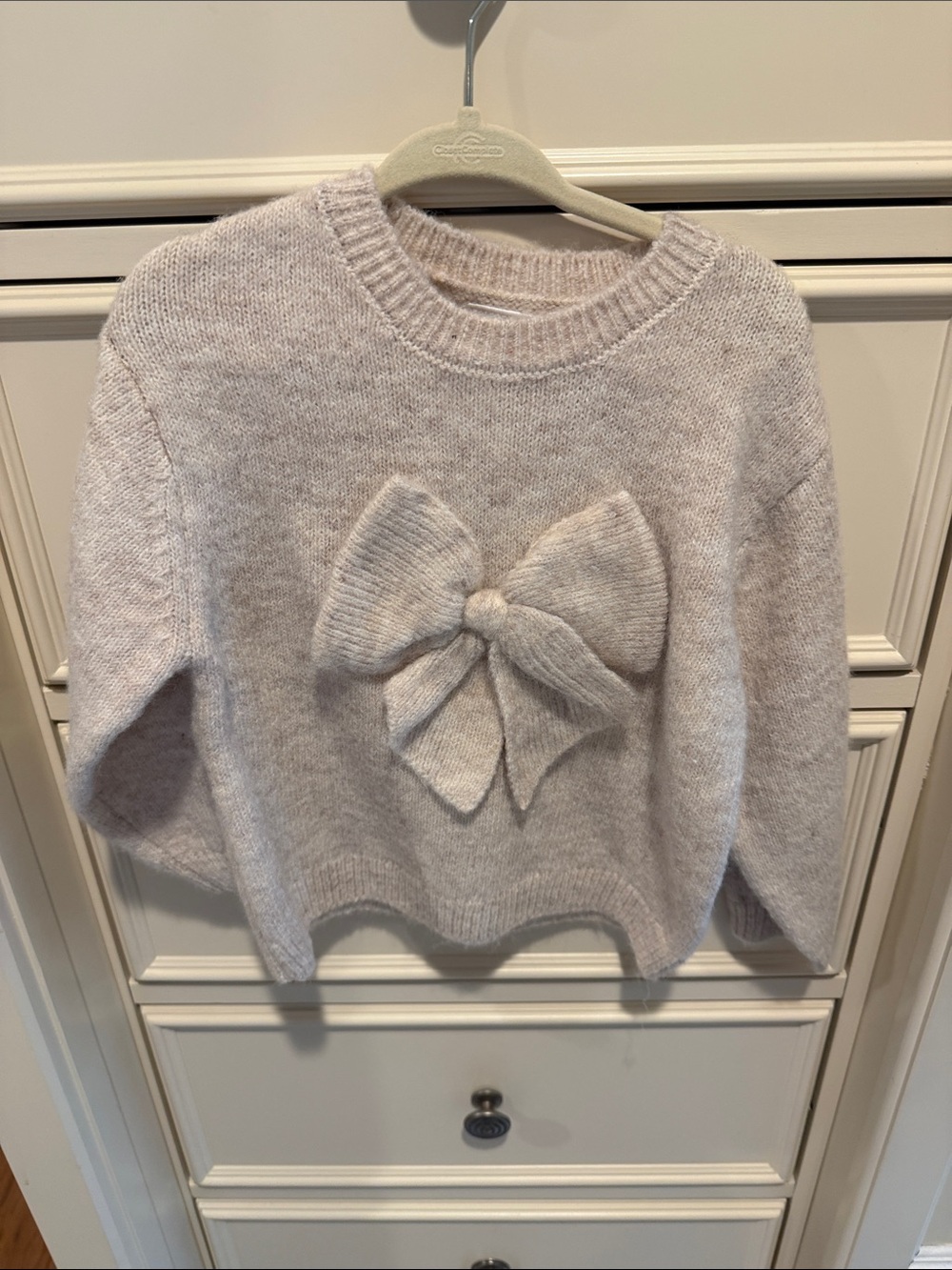 Cozy Bow Detail Crewneck Sweater - Light Beige - Zara NWT